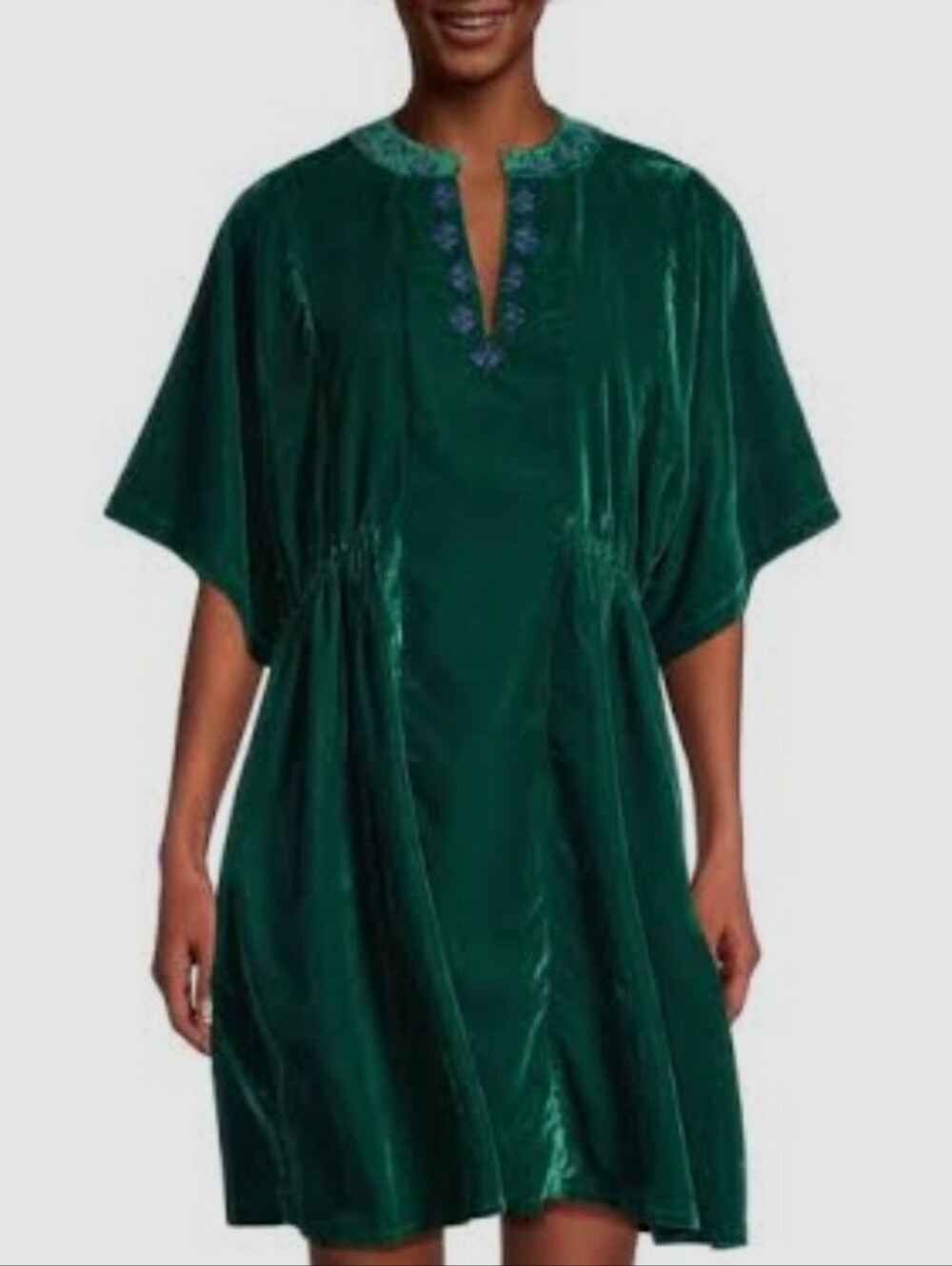 World Market Dahlia Teal Velvet Embroidered Midi Kaftan/Dress. Size L/XL